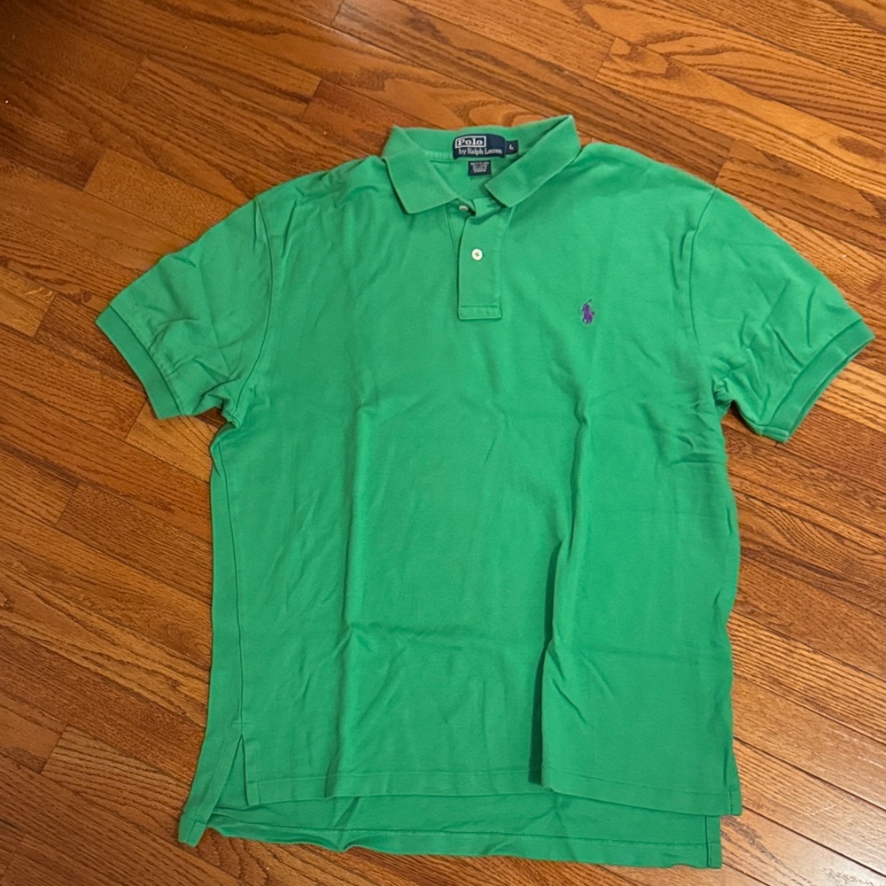 Ralph Lauren Men's Polo Shirt in Green with Purple Logo